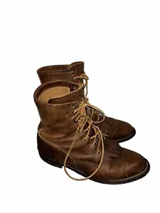 Justin Boots Womens 6 C Brown Leather Kiltie Roper Western Cowboy Lace Up - Picture 1 of 7