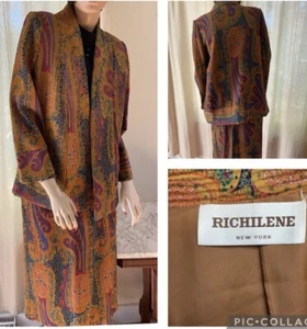 Vtg Richilene Designer Paisley Skirt Suit Medium - Picture 1 of 4