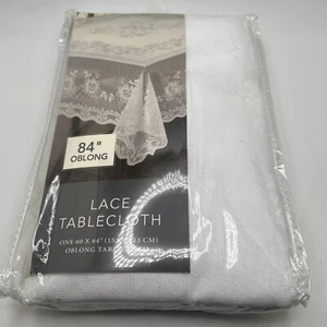 Floral Lace S. Lichtenberg & Co WHITE 60" x 84 " OBLONG  TABLECLOTH - Picture 1 of 4