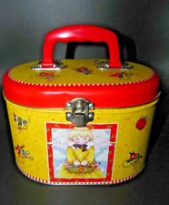 Mary Engelbreit Sewing box tin metal Handle Latch Box Angel caddy crafts yellow
