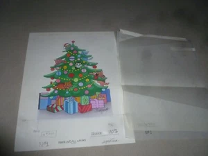 TARJETA DE NAVIDAD ROBERT GUMPERTZ DE PRODUCCIÓN ORIGINAL GATO GATITO ÁRBOL DE CIENCIA FICCIÓN RARA - Imagen 1 de 7