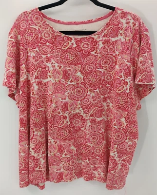 Top de cachemira CHARTER CLUB suave cómodo 100 % algodón Pima rojo y rosa para mujer Foto 1 de 4