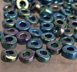 Iris Green Large Hole Flat Spacers 50 Pcs Czech Glass Beads - Picture 1 of 4