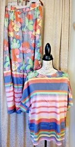 Psychedelic Vintage Tunic Pantsuit Orange Green Purple Yellow Flower Size XL - Picture 1 of 23