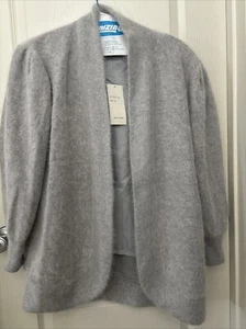 NEW VTG Jamie Wool Angora Rabbit Hair Gray Long Sleeve Cardigan Sweater Medium - Picture 1 of 8
