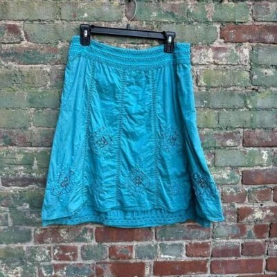 Y2K Apt. 9 Midi Skirt Women's Size 10 Turquoise Eyelet Hippie Cotton Boho Fairy - Image 1 of 4