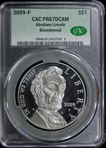 2009-P Abraham Lincoln Commemorative Silver Dollar CAC PR-67DCAM (2431588) - Picture 1 of 4