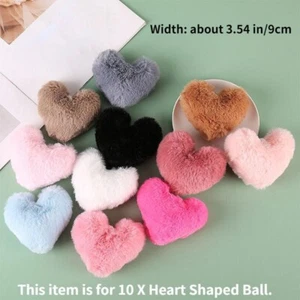 10X Faux Fur Heart Shaped Pompom Furry Fluffy for Pendant Keychain 9cm Width - Picture 1 of 22