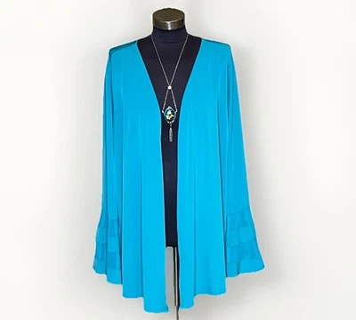 Chaqueta cárdigan Colleen Lopez malla insertada manga campana 2X azul verde Foto 1 de 4