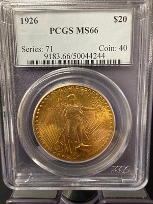 1926 PCGS M-S 66 $20 Augustus St Gaudens - Image 1 of 2