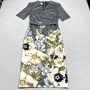 Ted Baker Kleid Damen 3 grau Blumen Gürtel gefüttert Etui Preppy formell - Bild 1 von 10