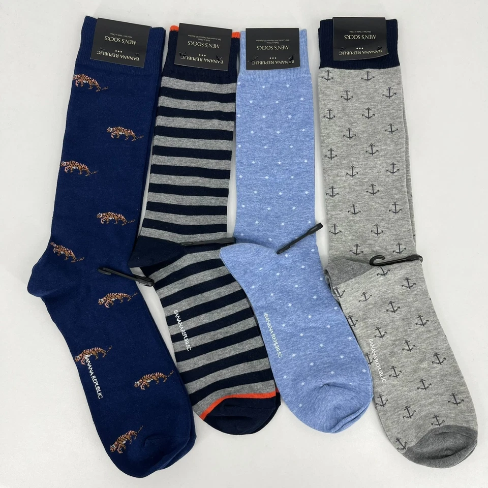 Lote de 4 calcetines de vestir Banana Republic para hombre talla única gris azul media pantorrilla nuevos con etiquetas Foto 1 de 4