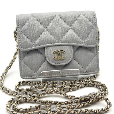 Nuevo CHANEL Caviar Piel Cadena Cartera Mini Matelass Gris Regalo Regalo 1108b Foto 1 de 4