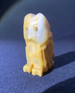 Vintage Marble Alabaster Carved Owl Figurine 2.25”Stone Orange And White - Picture 1 of 7