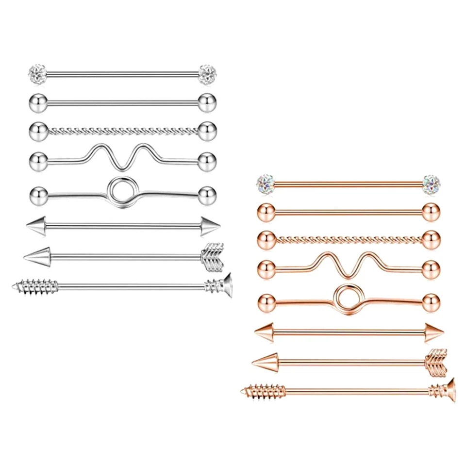 8pcs Set MULTI Shape Ear Industrial Piercing Scaffold Barbell Cartilage Earrings — 第 1/4 张图片