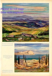Landscape Germany & Greece XL 1942 page with 2 art prints by Heinz Waldmuller + - Picture 1 of 3