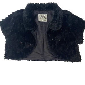 Justice Girls Black faux fur cropped Jacket short sleeve glam size 12 - Picture 1 of 9
