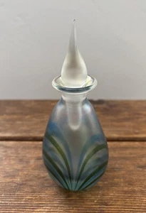 Vintage David Lotton 1985 Art Glass Iridescent Pulled Perfume Bottle W/ Stopper - Picture 1 of 13