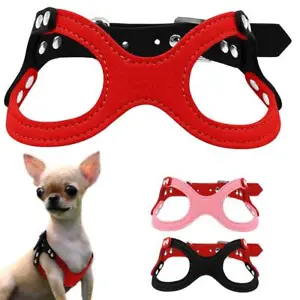 Leather Small Dog Harness for Puppies Chihuahua Yorkie Ajustable Soft Suede  - Picture 1 of 12