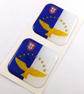 Azores islands flag Square Domed Decal Emblem car bike gel stickers 1.5" 2pc. - Imagen 1 de 2