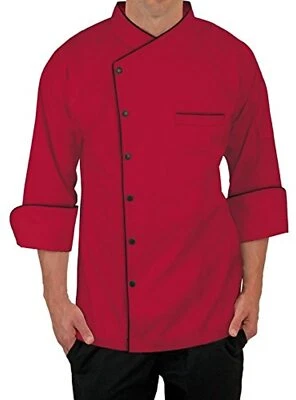 Master Chef Coat Raglan Sleeve Contrast Piping Cook Shirt Server Apron - Image 1 of 4