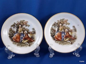 SGK Courting Couple Saucers 4.5in White Gold Trim Occupied Japan Set of 2 - Picture 1 of 8