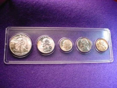 1947-D  5 COIN DENVER MINT SET 5 GREAT BU COINS 90% SILVER!    #12 - Image 1 of 4
