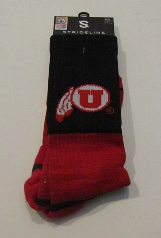 STRIDELINE Black Red UTAH UTES Full Knit Socks Shoe Sz 8-12 Mens 9.5-13.5 Womens Cover