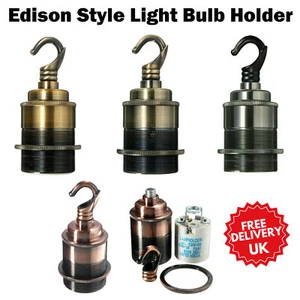 Edison Light metal Bulb Holder E27 Screw Retro Vintage Antique Lamp Holder - Picture 1 of 22