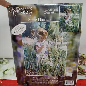 Kit de punto de cruz adornado Candamar Picking Daisies Steve Hanks nuevo sellado - Imagen 1 de 8