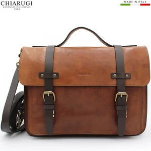 CHIARUGI Italy women's vegetable tanned Tuscan brown leather medium Satchel bag - Picture 1 of 8