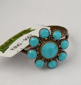 Michal Negrin Ring Turquoise Blue Flower Crystals Dainty Deco Romantic Gift NWT - Picture 1 of 17