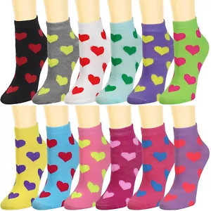 12 Pairs Assorted Colors Heart Pattern Women Athletic Sport Ankle Socks 9-11 - Picture 1 of 2
