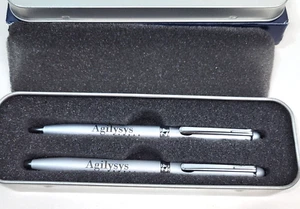 Spector Image Ball-Point Pen & Pencil Black Ink AGILSYS Logo Brushed Silver-tone - Picture 1 of 3