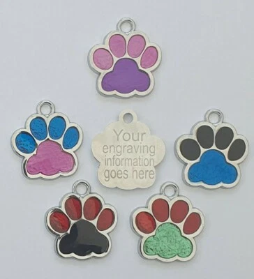 Personalised Engraved quality two tone rainbow Paw Print Dog Tag Pet Tags 25mm - Image 1 of 2