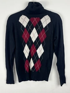 Beechers Brook Sweater Size M Black Long Sleeve Turtleneck Argyle Rayon Polyest - Picture 1 of 9