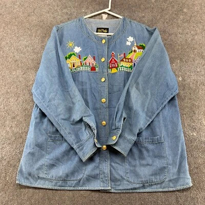 Abrigo Bob Mackie DE COLECCIÓN Mujer 1X Azul Denim Tareas Granero Chaqueta Bordada Años 90 Foto 1 de 4