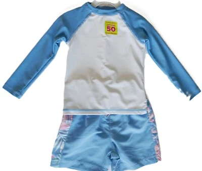 NWT Tommy Bahama 2pc Swim Set Boy 24mo LS Rash Guard+Shorts UPF 50 Blue/White - Image 1 of 4
