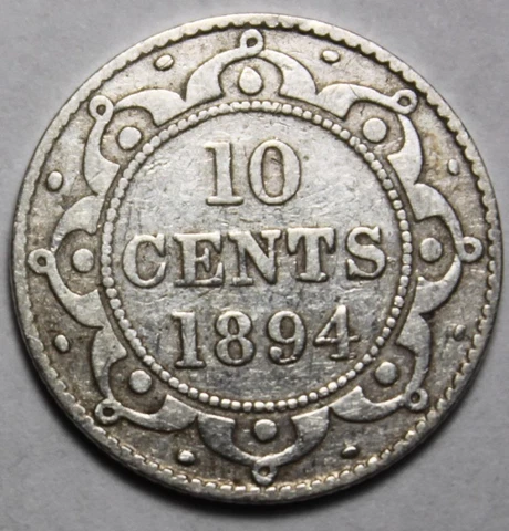 Newfoundland 1894 Silver 10 Cents, Old Date Queen Victoria (22b) Cover