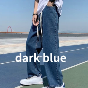 Men Jeans Denim Pants Trousers Straight Leg Elastic Waist Drawstring Casual Chic - Picture 1 of 17