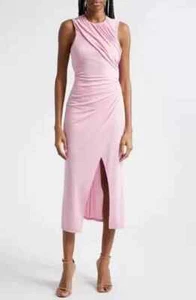 Cinq a Sept Wesson figurbetontes Midi-Kleid mit Rüschen und Frontschlitz rosa DAMENGRÖSSE 8 neu ohne Etikett - Bild 1 von 8