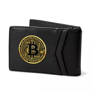 Bitcoin schwarze PU-Leder schmale RFID-beständige doppelfaltbare Herren-Geldbörse - Bild 1 von 6