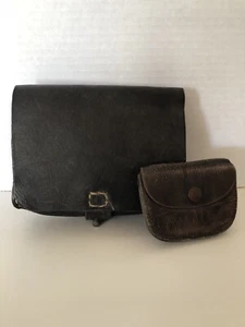 Vintage Leather Belt Bag & Coin Purse Military Ammo Genuine? Reenactment? Brown - Picture 1 of 15