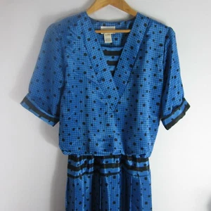 Vtg Perceptions Womens 5 / 6 Blue Polka Dot Short Sleeve Pleated Dress Small - Picture 1 of 9