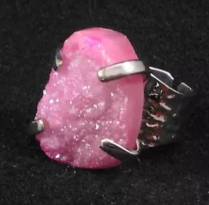 Hellrosa beschichteter druzy Achat nuggety großer Fingerring verstellbar - Bild 1 von 3