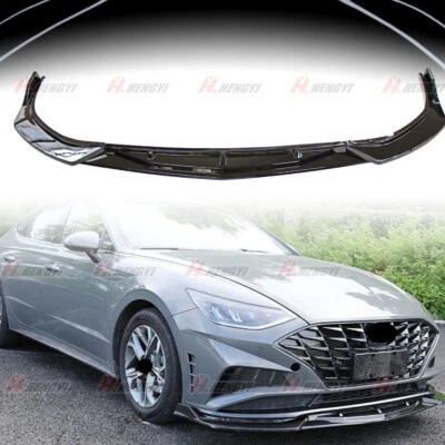FITS 2020+ HYUNDAI SONATA GLOSSY BLACK V STYLE 3 PCS FRONT BUMPER LIP SPLITTER - Image 1 of 4