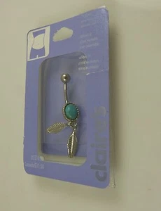 Anello ombelico pendente piume finto turchese, piercing, gioielli corpo  - Foto 1 di 4