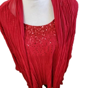 Catherines Embellished Top & Open Cardigan Set Size 1X Red Sheer Holiday Glamour - Picture 1 of 23