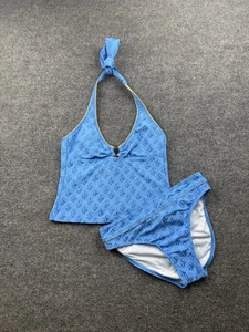 St John Tankini Badeanzug Damen 2 Blau Neckholder Oberteil Unterteil Set All Over Logo - Bild 1 von 13