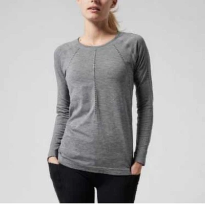 Camisa Top Athleta Para Mujer Foothill Gris Jaspeado Manga Larga Perforada Pequeña Foto 1 de 4